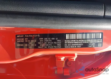 2017 Jeep Renegade Sport 4X4 from USA, damaged, VIN ZACCJBAB5HPG00721